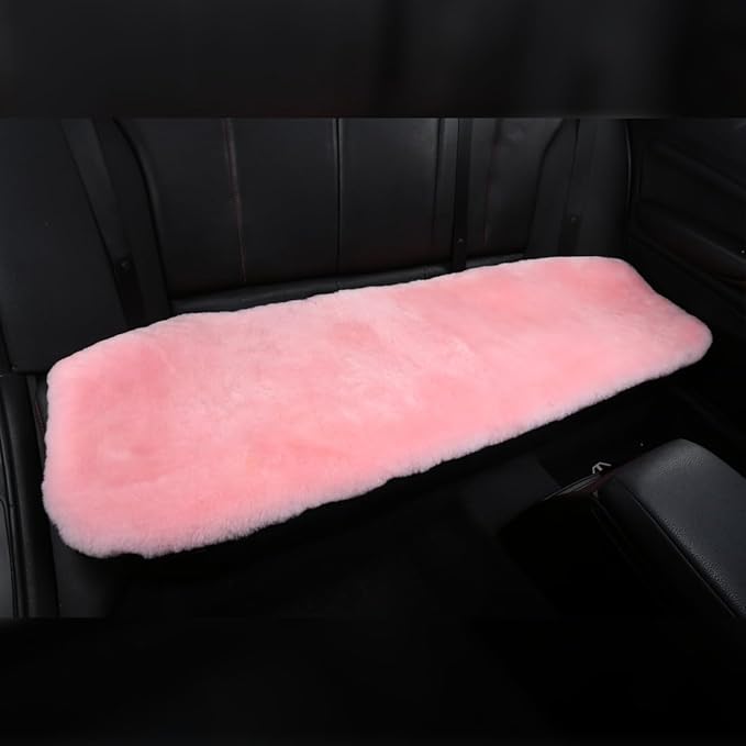 OGLAND Fluffy Genuine Australia Sheepskin Car Seat Cover for Auto Interior Accessories with Soft Fuzzy Wool Eco-Friendly Natural Fur Non-Slip (Pink, Back)