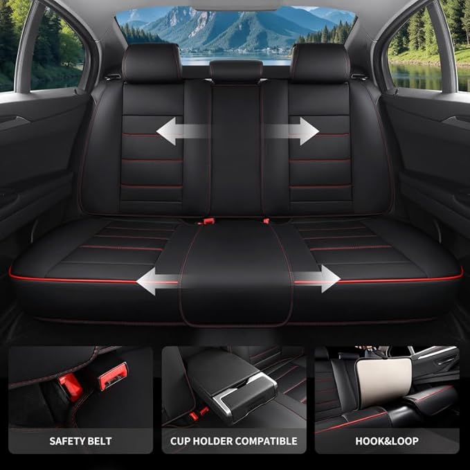 Car Seat Covers Full Set Custom Fit for Buick Envision 2016-2026-Luxury Leather with Lumbar Support, Breathable, Waterproof, Anti-Slip, Durable, Easy to Install (Black&Red,Full Set)