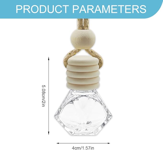 5PCS Hanging Car Air Freshener, Car Air Freshener Diffuser, 8ml Empty Glass Auto Oil Perfume Aromatherapy Diffuser Charms, Refillable Perfume Bottles for Most Vehicles (Rhombus, Style 1)