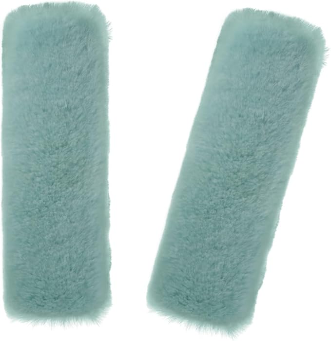 Soft & Cozy Australian Sheepskin Car Seat Belt Covers,2 Pack Fluffy Seatbelt Pads, Genunie Sheepskin Fur Shoulder Straps Cushions for Adults Kids Women and Men (Mint Green)
