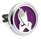 (Praying Hands) 30mm Car Aromatherapy Essential Oil Diffuser Stainless Steel Locket Air Freshener with Vent Clip 7 Pads 1 Oil Included