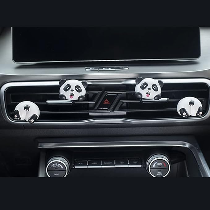 Cute Air Vent Clips Car Accessories, Creative Animal Head and Tail Cartoon Car Air Freshener Vent Clip Car Fragrance Diffuser Perfume Clips Air Conditioner Outlet Vent Clips Decorations, Panda