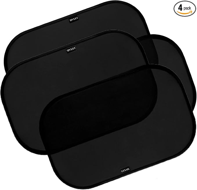 Car Window Shades for Baby 19”x12” (4 Pack) - Blocks 99.98% UVR, Sun Protection and Sun Shade Blocker, Glare Shield Protection, Side Car Window Screens, Mesh Window Covers, Window Cling