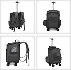 Wheeled Pet Carrier Backpack Pet Stroller, Travel Carrier, Car Seat for Small Dogs Cats Puppies, Comfort Cat Backpack Removable Rolling Wheels – Mesh Ventilation Windows (Black)
