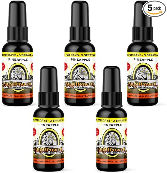 BluntPower (Pineapple, 5 Pack) Concentrated Air Freshener - Premium Oil Based Air Freshener Spray For Home and Car - Long-Lasting Bathroom Spray, Car Freshener, & Odor Eliminator Spray