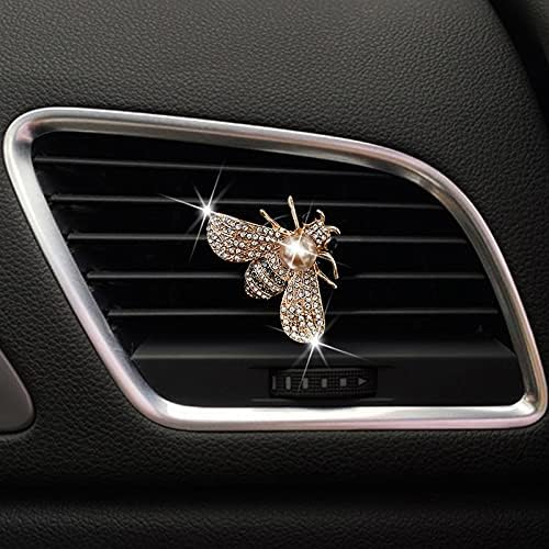 Shiny Bee Car Air Freshener Dashboard Outlet Vent Clips，Pearl Diamond Bee Car Perfume Car Air Conditioner Air Outlet Decoration Aromatherapy Clip，cute Bling Bee Charms Rhinestone Auto Interior Decorations Accessory (Gold)