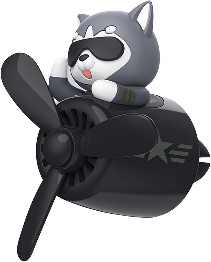 Cartoon Animal Pilot Car Air Freshener, Cute Automotive Air Outlet Creative Car Perfume Diffuser, Pilot Bear Car Air Freshener for Car (Husky Black)