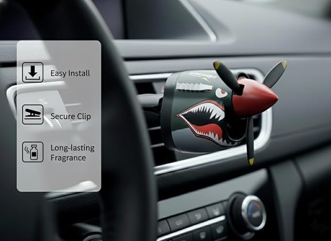 P-40 Fighter Plane Car Air Freshener - Spinning Propeller Dashboard Ornament with Ocean Scent, Aviation Vent Clip Decoration Gift for Men