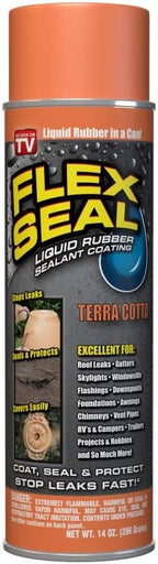 Flex Seal, 14 oz, Terracotta, Stop Leaks Instantly, Waterproof Rubber Spray On Sealant Coating, Perfect for Gutters, Wood, RV, Campers, Roof Repair, Skylights, Windows, and More