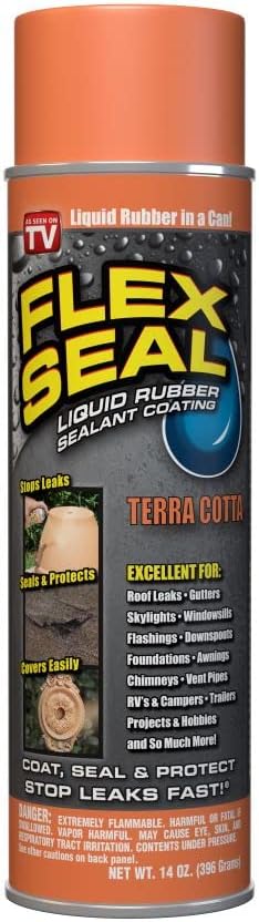 Flex Seal, 14 oz, Terracotta, Stop Leaks Instantly, Waterproof Rubber Spray On Sealant Coating, Perfect for Gutters, Wood, RV, Campers, Roof Repair, Skylights, Windows, and More