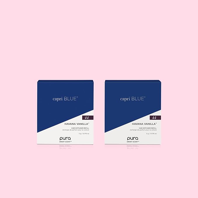 Capri Blue Pura Car Diffuser Refills - Includes 2 Car Air Freshener Pura Scent Diffusers - Long Lasting Air Freshener - Refills Only - Notes of Tobacco, Bergamot & Sandalwood (Havana Vanilla, 2 Pack)