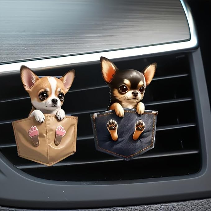 2-Piece Cartoon Dog 2D Acrylic Car Air Vent Decoration & Solid Air Freshener – Fun & Cute Dog Design for Car AC Vents, Long-Lasting Fragrance, Perfect Car Accessory