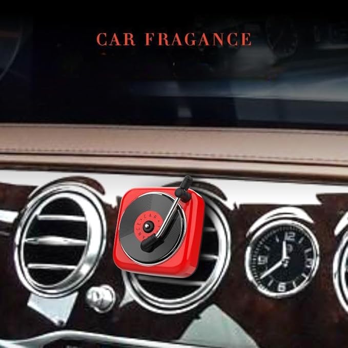 Car Air Freshener in Retro Record Player Design, CD Decorative Diffuser with Rotating Mechanism, Vintage-Inspired Aroma Diffuser for Car Vent (Black)