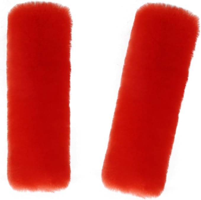 Soft & Cozy Australian Sheepskin Car Seat Belt Covers,2 Pack Fluffy Seatbelt Pads, Genunie Sheepskin Fur Shoulder Straps Cushions for Adults Kids Women and Men (Coral Haze)