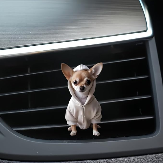 Cartoon Chihuahua Hoodie 2D Acrylic Car Air Vent Freshener – Solid Scented Decoration for AC Vents, Cute Dog Hoodie Design, Long-Lasting Fragrance, Fun Car Accessory