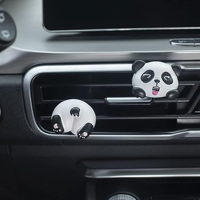 Cute Air Vent Clips Car Accessories, Creative Animal Head and Tail Cartoon Car Air Freshener Vent Clip Car Fragrance Diffuser Perfume Clips Air Conditioner Outlet Vent Clips Decorations, Panda