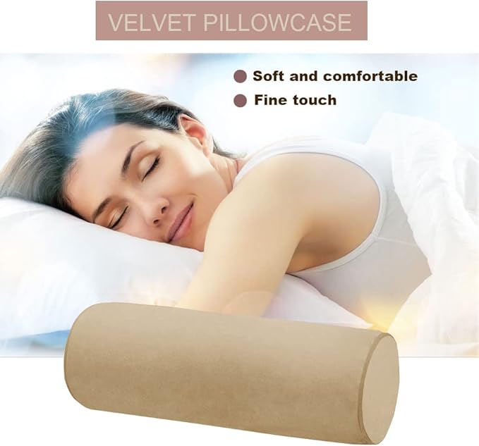 Memory Foam 16x6 Neck Pillow for Sleeping, Neck Pain Relief, Side Back Stomach Sleeper, Car or Office Chair Sofa,Support Pillow with Soft Velvet Pillowcase (Light Coffee)