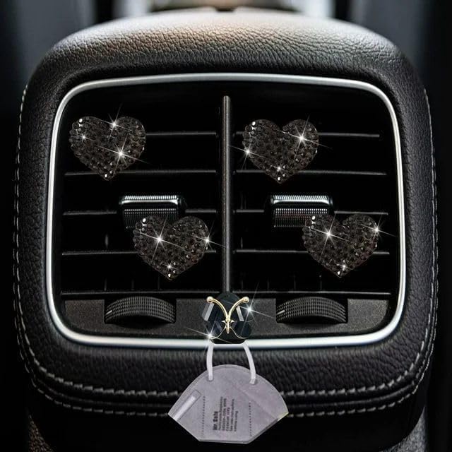 4 Pcs Black Heart Air Vent Clips,Cute Car Air Fresheners Vents Clips Car Diffuser Diamond Interior Decor Charm Accessories Air Fresheners Interior Accessories
