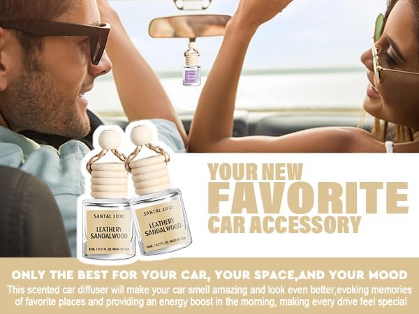 C Classy Car Air Freshener Hanging 2 Pack, Leathery Sandalwood Essential Oil Diffuser for Cars, Cute Car Accessories, Long-Lasting Fragrance, C ar Air Fresheners for Women & Men Gift, Made in USA