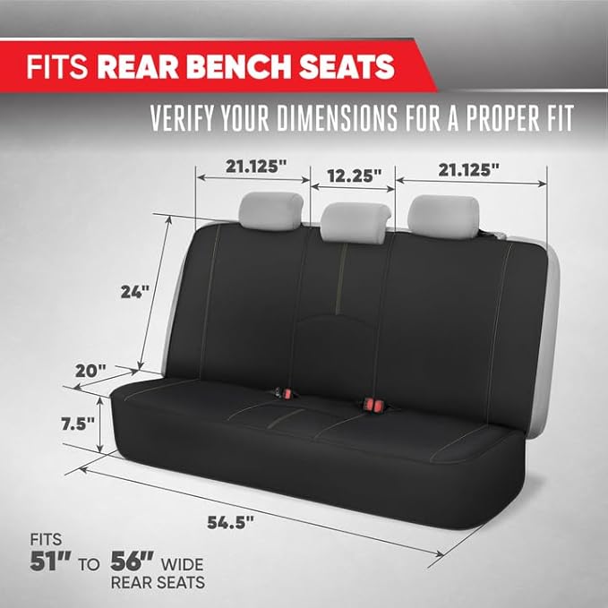 Motor Trend SpillGuard Waterproof Rear Bench Car Seat Cover, Beige Stitching – Split Bench Rear Seat Protector with Neoprene Padding, Back Seat Cover for Kids & Dogs, Car Interior Covers