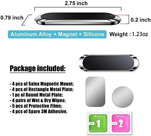 SALEX Flat Magnetic Phone Mount 2 Pack. Silver Cell Phone Holder for Car Dashboard, Wall, Truck. Universal Stick on iPad Wall Magnet Mount Kit for Tablets, Smartphones. Magnetic Phone Mount for iPhone