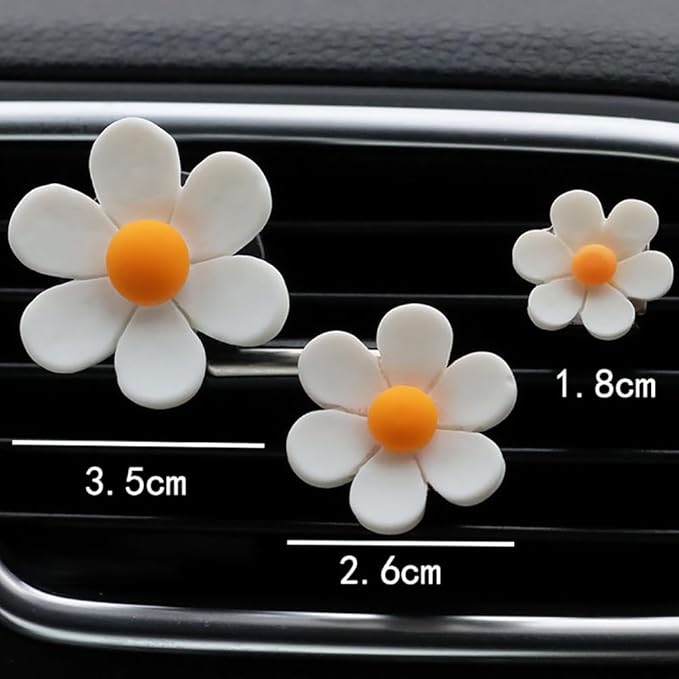 6 Pcs Daisy Flower Air Vent Clips Flower Car Air Freshener Clips Charms Air Conditioning Outlet Clip Car Inter Decor Accessories White