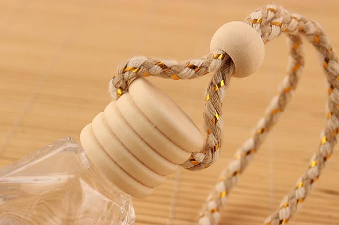 5Pcs 8ml Hanging Car Air Freshener Perfume Bottle, Refillable Aromatherapy Fragrance Clear Empty Essential Oil Diffuser Perfume Pendant Auto Ornaments Decor Accessories with Wooden Caps