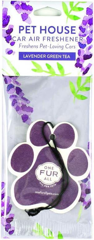 One Fur All Pet House Car Air Freshener - Lavender Green Tea Pack of 4 - Non-toxic Car Air Freshener - Pet-Friendly Air Freshener For Small Spaces & Car - Hanging Odor Eliminating Air Freshener