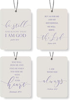 Christian Scripture Car Air Freshener 4Pcs, Inspirational Bible Quotes Hanging Scents, Purple Bible Quote Gift Air Freshener Hanging in Car Wardrobe Drawer or Book.