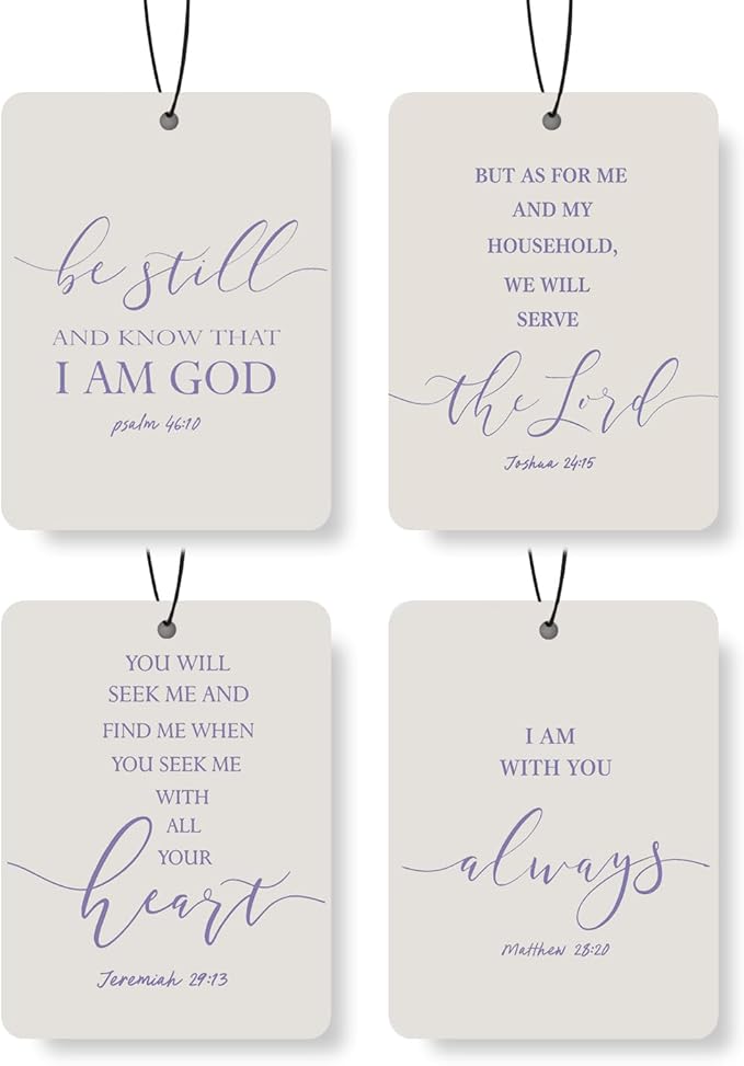 Christian Scripture Car Air Freshener 4Pcs, Inspirational Bible Quotes Hanging Scents, Purple Bible Quote Gift Air Freshener Hanging in Car Wardrobe Drawer or Book.