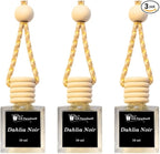 Gift Paradise® Dahlia Noir Car Air Freshener Set of 3 (10 ml Each), Hanging Diffuser with Wooden Lid, Elegant Floral Fragrance for Car Mirror, Home & Closet