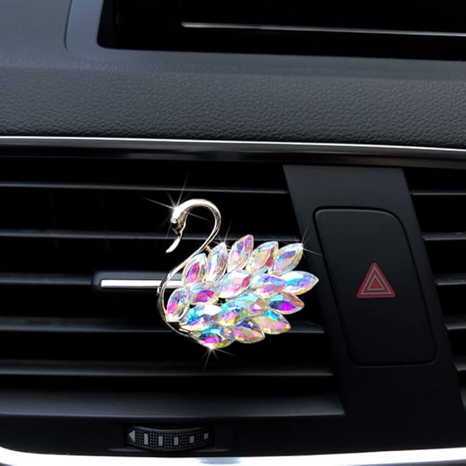 Katutude 2 Pcs Crystal Swan Car Air Vent Clips with Fragrance Tablets, Car Diffuser Air Freshener Vent Clips Air Conditioner Outlet Clip Charm Bling Car Interior Decoration, Colorful