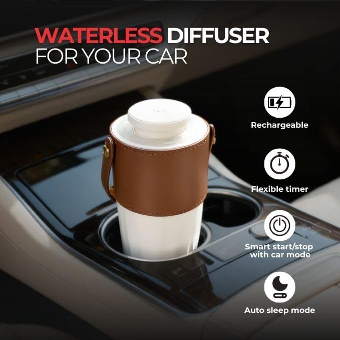 Airpure Auto Diffuser | Waterless Oil Diffuser and Car Air Freshener | Portable Essential Oil Diffuser for Car, Home and Office | Rechargeable Aromatherapy Diffuser for Fresh Air and Relaxation