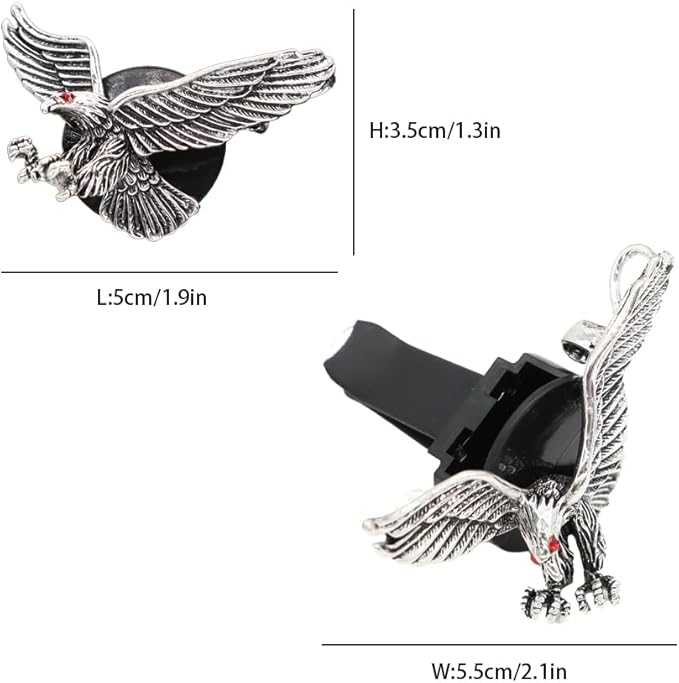 Vintage Eagle Car Air Freshener Vent Clips,2pcs Alloy Silver Hawk Vent Clips Car Accessories for Men,Refillable Diffuser with Felt Mads
