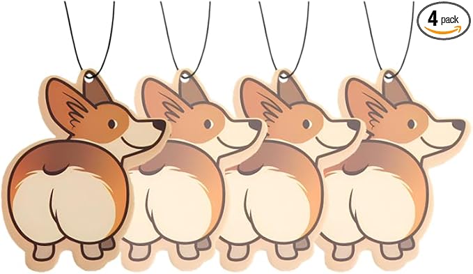 Cute Funny Dog Car Air Freshener Scented With Premium Oils By Fresh Fresheners 4 Pack (Corgi)