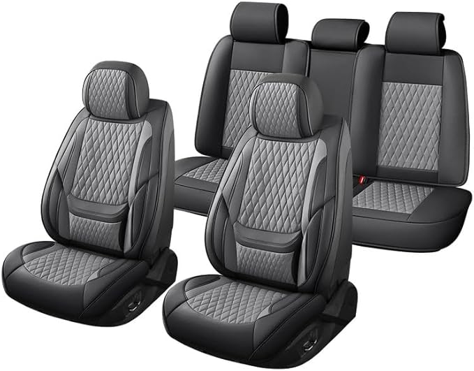 Car Seat Covers Full Set Custom Fit for Ford Maverick 2022-2026 - Premium Faux Leather with Lumbar Support | Breathable, Waterproof, Anti-Slip, Durable (Black&Gray,Full Set)