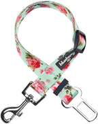 Blueberry Pet 8 Patterns Spring Scent Inspired Floral Rose Print Turquoise Adjustable Dog Seat Belt Tether for Dogs Cats, Durable Safety Car Vehicle Seatbelts Leads Use with Harness