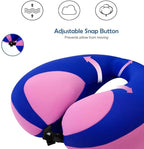 MOOB Kids Travel Neck Pillow with Chin Support, U-Shape Pillow for Head & Neck Support on Airplane & Car Rides, Ideal Travel Gift for Toddlers & Children (Blue Purple)