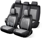 Car Seat Covers Full Set Fit for Toyota Matrix 2003-2014, Premium Faux Leather Car Seat Protector,Breathable Anti-Slip Full Wrapping Edge Seat Covers(Black&Gray,Full Set)