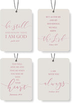 Christian Scripture Car Air Freshener 4Pcs, Inspirational Bible Quotes Hanging Scents,Pink Bible Quote Gift Air Freshener Hanging in Car Wardrobe Drawer or Book.