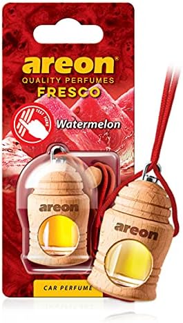 AREON Fresco Hanging Car Air Freshener - Natural & Woody Scent, 40-50 Days Long-Lasting Fragrance - Diffuser in Wood Pendant Housing - Automotive Accessories & Essentials - Watermelon