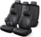 Car Seat Covers Full Set Fit for Toyota Matrix 2003-2014, Premium Faux Leather Car Seat Protector,Breathable Anti-Slip Full Wrapping Edge Seat Covers(Black,Full Set)