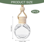5PCS Hanging Car Air Freshener, Car Air Freshener Diffuser, 8ml Hanging Essential Oil Diffuser Bottle, Auto Interior Cute Glass Empty Perfume Bottle Ornament for Most Vehicles (Oblateness)