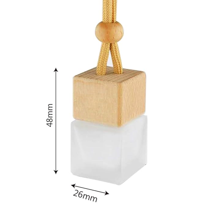 8ml Car Hanging Perfume Air Freshener Diffuser,Empty Frosted Glass Perfume Vials Diffuser,Thick Square Ornament Fragrance Container With Wooden Caps & Hanging String,FREE Funnel,Dropper-Pack of 10