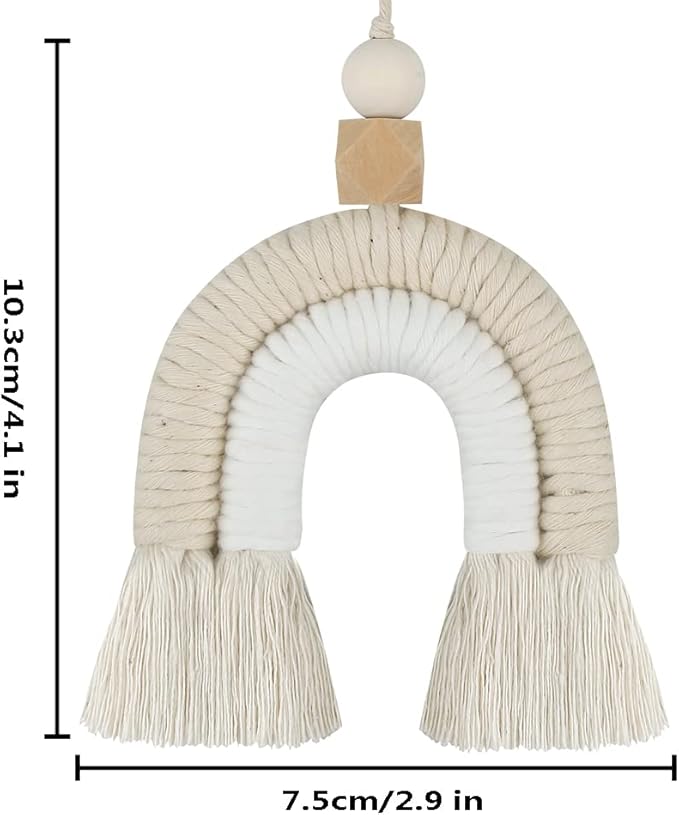 Macrame Rainbow Charm Boho Felt Ball Wood Bead Essential Oils Diffuser Interior Decor Handmade Car Accessories Colorful Hanging Air Freshener Decor(Blue)