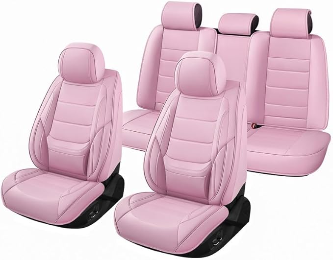 Car Seat Covers Full Set Custom Fit for Ford Escape 2001-2026 - Premium Leather with Lumbar Support, Breathable, Anti-Slip & Excellent Seating Experience (Pink, Full Set)