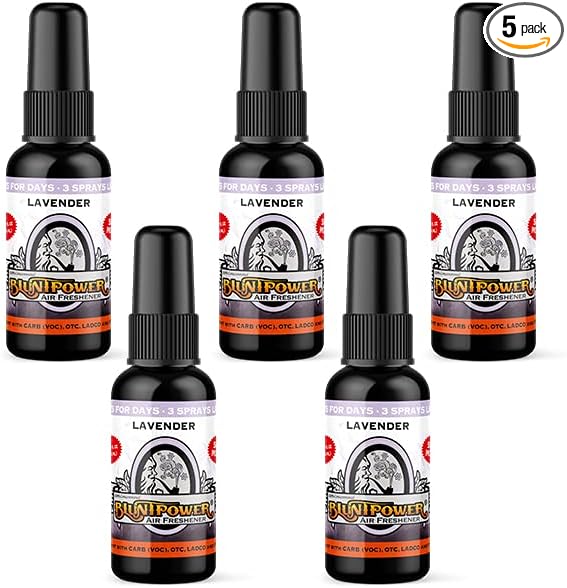 BluntPower (Lavender, 5 Pack) Concentrated Air Freshener - Premium Oil Based Air Freshener Spray For Home and Car - Long-Lasting Bathroom Spray, Car Freshener, & Odor Eliminator Spray