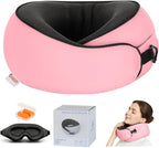 Travel Pillow, Memory Foam Neck Pillow for Sleeping, 360° Ergonomic Support Travel Neck Pillow for Flights, Portable Set with 3D Eye Mask, Washable Cover, Comfort for Airplane & Office (Pink)