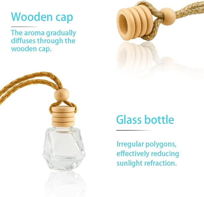 Car Diffuser Bottle Set 8ml– 30pcs Diamond Shaped Hanging Car Oil Diffusers, Refillable Glass Air Freshener Bottles for Essential Oils, Closet & Car Use
