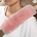 OGLAND Genuine Sheepskin Soft Fuzzy Car Seat Belt Pad,2 Pack Fluffy Seat Belt Cover for Shoulder Pad Neck Cushion Protector Car Accessories (Soft Pink)